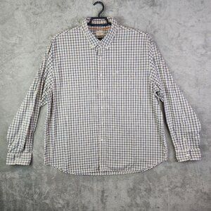 Mens Plaid Black Tan White long sleeve button down Dockers Shirt XXL